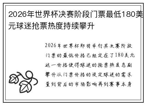 2026年世界杯决赛阶段门票最低180美元球迷抢票热度持续攀升 2026年世界杯决赛阶段门票最低180美元球迷抢票热度持续攀升